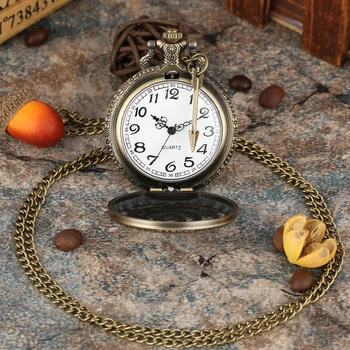 Vintage Votlih Kritje Pol Lovec Quartz Fob žepna ura Obesek Ura Ogrlica Verige reloj de bolsillo Ure z dodatno Opremo