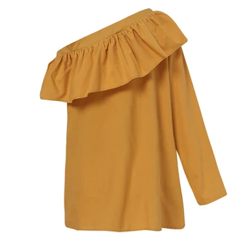 Moda Off Ramenski Vrhovi Žensk Poletje Ruffle Bluze 2021 ZANZEA Priložnostne Nezakonitih Srajce Trdna Ženska Tunika Srajca
