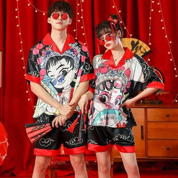 Kitajski Slog Ledu Svileno Pižamo Poletje Žensk Nekaj Peking Opera Risanka Moških In Žensk Domov Storitev, Dva Kosa Obleko Letnik