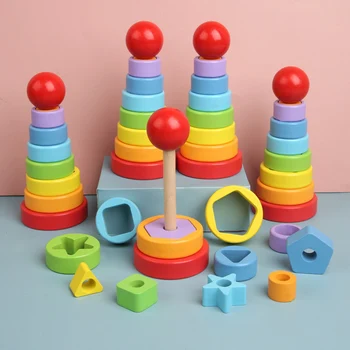 Montessori Lesene Igrače, Otroške Otrok Izobraževalne Zgodnjega Učenja Lesene Mavrica gradniki Mini Igrače Za Otroke, Otrok Darilo
