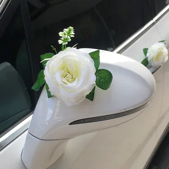 Bele Vrtnice Umetne Rože za Poroko Car Dekoracija Poročne Avto Okraski + Vrat Ročaj Trakovi Svila Cvet