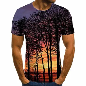 Poletne Moške Novo Lepo Drevo Naravne Krajine 3D Tiskanje Krog Vratu Kratek Rokav Modni T-shirt