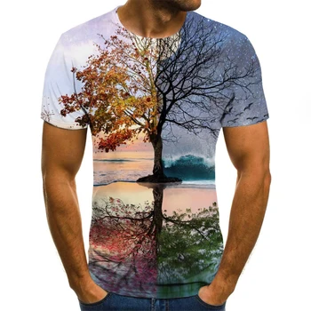 Poletne Moške Novo Lepo Drevo Naravne Krajine 3D Tiskanje Krog Vratu Kratek Rokav Modni T-shirt