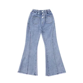 Moda Flare Jeans za Otroke Dekleta Pomlad Jesen Elastični Pas Traper Hlače Nove Skinny Jeans Za Najstniške Otroke Hlač