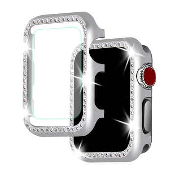 Diamond primeru +steklo Za Apple ura 5 4 3 apple watch band primeru 44 mm/40 mm iwatch band 42mm/38 mm Kristalno zaščitni lupini