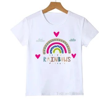 Otroci 's Majica s kratkimi rokavi Otroci Res In Mavrica Kraljestvu Risanka T Shirt Poletje Dekle T-Shirt Vrh Baby Toddler Belega T-Shirt Oblačila
