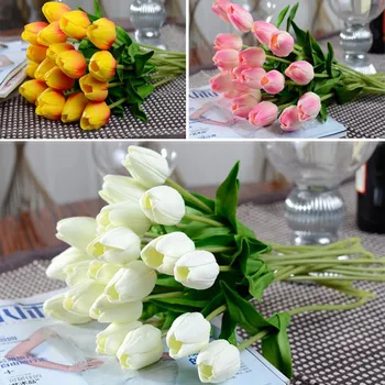 10pcs Tulipanov Umetne Rože iz Lateksa Pravi Dotik Poročne Poročni Šopek Doma Dekor Okrasite Umetno Cvetje Šopek Pravi Dotik