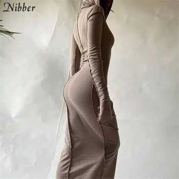 Nibber Pomlad Long Sleeve Hooded Mozaik Maxi Obleke Za Ženske 2021 Ulične Priložnostne Obleke Basice Bodycon Obleka Ženske