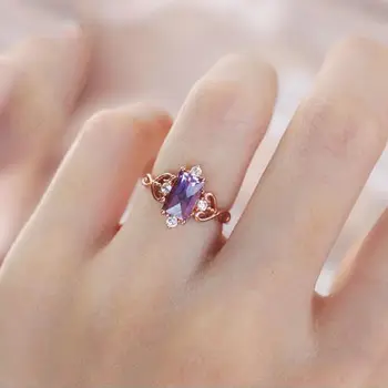 Oblikovalec prvotni naravni diamant-okovan klincima ametist odpiranje nastavljiv prstan elegantno čar ustvarjalne retro žensko srebrni nakit
