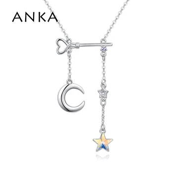 ANKA moda dvojno ogrlico, obesek, zvezda, luna tipko ogrlica nakit za ženske Božično darilo kristalno iz Avstrije #128299