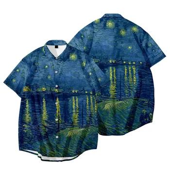 Novo Olje, Slikarstvo Ustvarjalno Tiskanje Hawaiian Majica Poletje Priložnostne Svoboden Kratek Sleeved Srajca Moški Plus Velikosti Majica