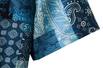 Modra Plemenski Cvjetnim Tiskanja Hawaiian Kratkimi Rokavi Moški Sleev Henley Vratu Top Majica Moški Priložnostne Počitnice Počitnice Plaža Obrabe, Srajca 3XL