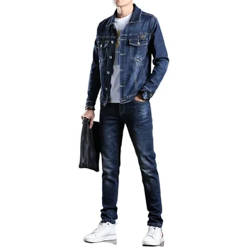 Pomlad denim jakna moški 2021 novi suknjič, jakna hlače dveh kosov moške spomladi in jeseni modeli