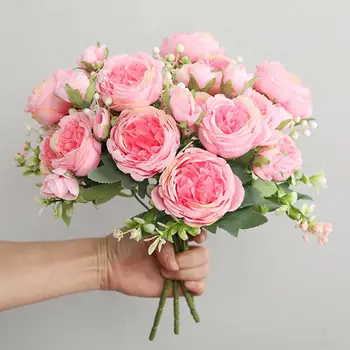 1Pc 5-Vodja Mini Svile Umetne Vrtnice Cvetovi Krpo Za svate Doma Soba Dekoracijo DIY Obleko Pribor Ponaredek Cvetje