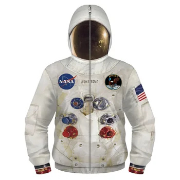 Otroci Astronavt Hoodie Vesoljsko Obleko Cosplay Kostum 3D Tiskanja Zip Majica Spacesuit Suknjič Vrhovi Otroci
