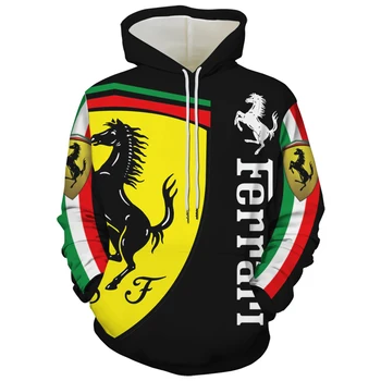 Pomlad Jesen Moških 3D Print Logo Ferrari Modni pulover s kapuco Moški Ženske Hoody Unisex Majica Puloverju Prostem Tek bo Ustrezala