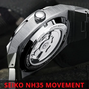 Zegarek meski 100m Nepremočljiva Samodejni Watch Moških CADISEN Japonski NH35 Gibanje Mehanske Ure Koledar Sijoča, Polna Jekla