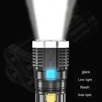 4-core Super Svetla Svetilka, Polnilne Prostem Multi-funkcijo P1000 Led Dolgo-obseg Pozornosti Baterije Zaslon COB Svetlobe