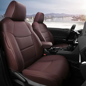 Po meri Luksuzni design Styling Avtomobilskih Sedežnih prevlek Za Toyota rav4 2020 2021 XA50 z Nepremočljiva Usnja Fit Celoten Sklop (kava)