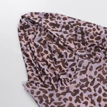 2021 Poletje Nove Seksi Leopard Natisniti Eno-Ramo Povoj Moda Obleko Žensk brez Rokavov Votlih Bodycon Mini Klub Večer Stranka
