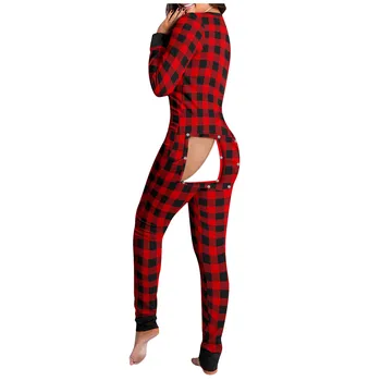 Pijamas ženske seksi Žensk Gumb navzdol Spredaj Funkcionalne Buttoned Zavihek Odraslih Jumpsuit домашняя одежда*