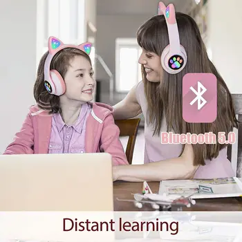 Mačje Uho Slušalke Bluetooth 5.0 Bas šumov Odrasli Otroci Dekle Slušalke Podpira TF Kartice Mic Lahko nadzor LED Čelada Darilo