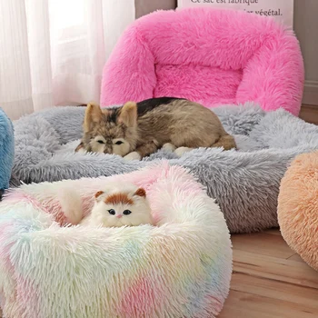 Kvadratni Dog Bed Super Mehko Toplo Plišastih Mačka Mat Pes Postelj Dolgo Plišastih Barva Pet Postelj Mačka Mat