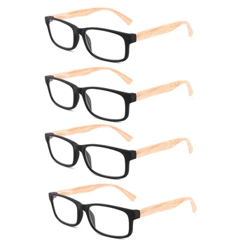 Kaibote Super Vrednotijo 4 Pack Obravnavi Očala Pravokotne Imitacija Lesa Design 4 Parov Presbyopic Očala Bralec +1.0 +3.5