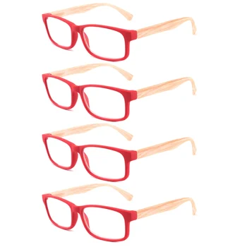 Kaibote Super Vrednotijo 4 Pack Obravnavi Očala Pravokotne Imitacija Lesa Design 4 Parov Presbyopic Očala Bralec +1.0 +3.5