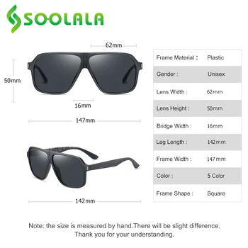 SOOLALA 2021 TR90 Prevelik Kvadratnih Polarizirana sončna Očala Moških TAC Objektiv Retro Vintage UV400 Moški Oblikovalec blagovne Znamke sončna Očala Očala