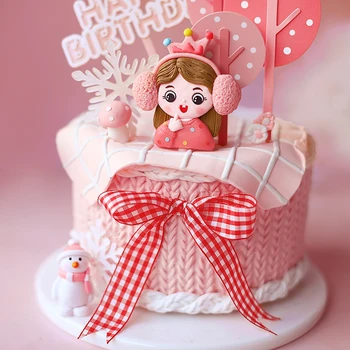 Roza Dekle s Krono earcups Girl ' s Happy Birthday Cake Pokrivalo Otrok Stranka Dobave Roza stranka dekoracijo