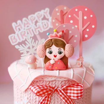 Roza Dekle s Krono earcups Girl ' s Happy Birthday Cake Pokrivalo Otrok Stranka Dobave Roza stranka dekoracijo