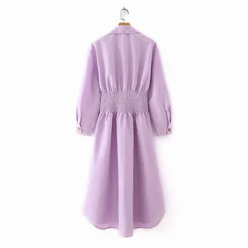 Nlzgmsj Za modo žensk trdna vijolična majica obleko z dolgimi rokavi strethy pasu dame delo midi obleko vestidos