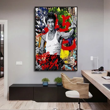 Grafiti Umetnost Bruce Lee Nunchaku Platno Slikarstvo Kung Fu Plakatov in Fotografij Quadros Stenskih slikah, za Dnevna Soba Dekor Cuadro
