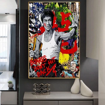 Grafiti Umetnost Bruce Lee Nunchaku Platno Slikarstvo Kung Fu Plakatov in Fotografij Quadros Stenskih slikah, za Dnevna Soba Dekor Cuadro