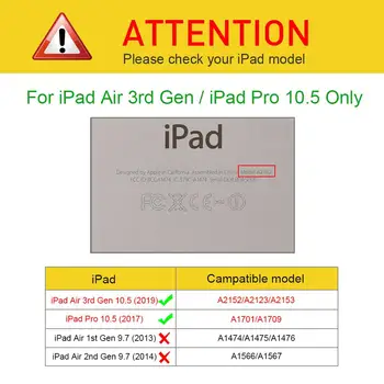Tablični Primeru Za iPad Zraka 3 10.5 2019 Smart Cover Trifold Stojalo Mehko Nazaj 3rd Generation za iPad Pro 10.5 2017 zaščitni lupini