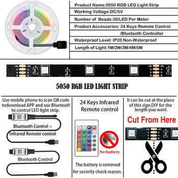 Luči LED Trakovi 5050 Bluetooth APP Nadzor RGB Ir Krmilnik 5V USB Prilagodljiv Žarnico, Trak Trak Ozadja za PC TV Spalnica