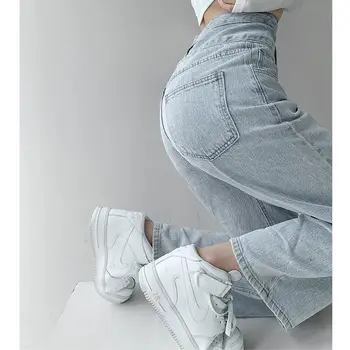 Visoko Pasu Svoboden Udobno Jeans Za Ženske Ulične Modi Naravnost Hlače Mama Oprati Kavbojke Fant Jeans
