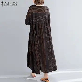 Retro Natisnjeni Maxi Obleka Ženske Mozaik Haljo 2021 ZANZEA Priložnostne Kratek Rokav Vestidos Ženski Pomlad Sundress