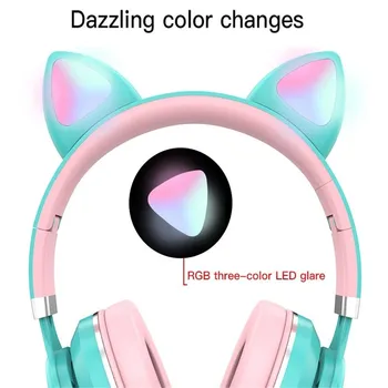 Žareče Bluetooth Slušalke Risanke Mačka Ušesa Otrok Slušalke Stereo Zložljive Pisane lučke LED Slušalke Z Mikrofonom Za Otroke Darilo