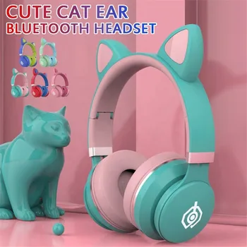Žareče Bluetooth Slušalke Risanke Mačka Ušesa Otrok Slušalke Stereo Zložljive Pisane lučke LED Slušalke Z Mikrofonom Za Otroke Darilo
