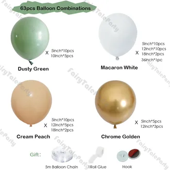 63pcs Balonom, Rojstni dan Kroglice Poročno Dekoracijo Baby Tuš Prašnih Zelena Krema Breskev Balone Helija, Balon Party Supplies