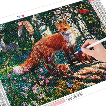 HUACAN Celoten Kvadratni Diamond Slikarstvo 5d Fox DIY Diamond Vezenje Navzkrižno Šiv Živali Mozaik Drevo Obrtni Dom Dekor Kompleti