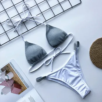 2020 Evropi, Ameriki Prodaja Vroče Bikini Komplet Seksi Povodcem Sijoče Kopalke Poletne Počitnice Brazilski Bikini Kopalke
