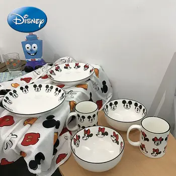 Disney Mickey Miške Minnie Jedilni pribor iz Nekaj Gospodinjskih Keramičnih Bowl Nabor Solato Skledo Vode, Skodelica Krožnik iz Porcelana Večerja Določa 3PCS