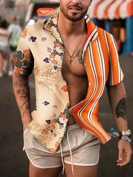Moška Majica Poletje Priložnostne Zlato Hawaiian 3D Tiskanih moška Oblačila Retro Hombers Dnevno Plaži Jopico Kratek Sleeve Majica za Moške
