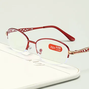 Elbru Kovinski Anti-modra Svetloba Obravnavi Očala Ženske Carving Cvet Okvir HD Presbyopic Očala +1.0 +1.5 +2.0 +2.5 +3.0 +3.5 +4.0
