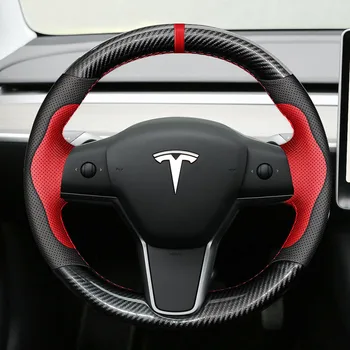 Za Tesla Model S 3 X DIY Meri volan usnja kritje ogljikovih vlaken krznen štirje letni časi poseben ročaj kritje
