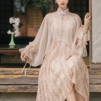 Kitajski Cheongsam Obleke Letnik Stranka Obleko Za Ženske Vezenino Lotus Rokav Elegantno Obleko Šifon Obleko Poletje 2021