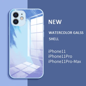 Kvadratni Tekoče Kaljeno Steklo Ohišje Za iPhone 12 11 Pro Max XR X XS Max 7 8 Plus SE 2 12 Mini Original Akvarel Silikonski Pokrov